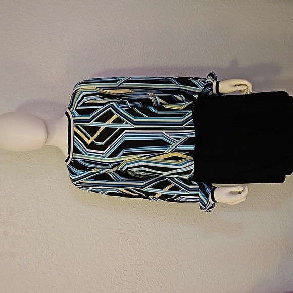 VTG BISOU BISOU Geometric Striped Mod Festival Disco Blouse Medium - Picture 3 of 11